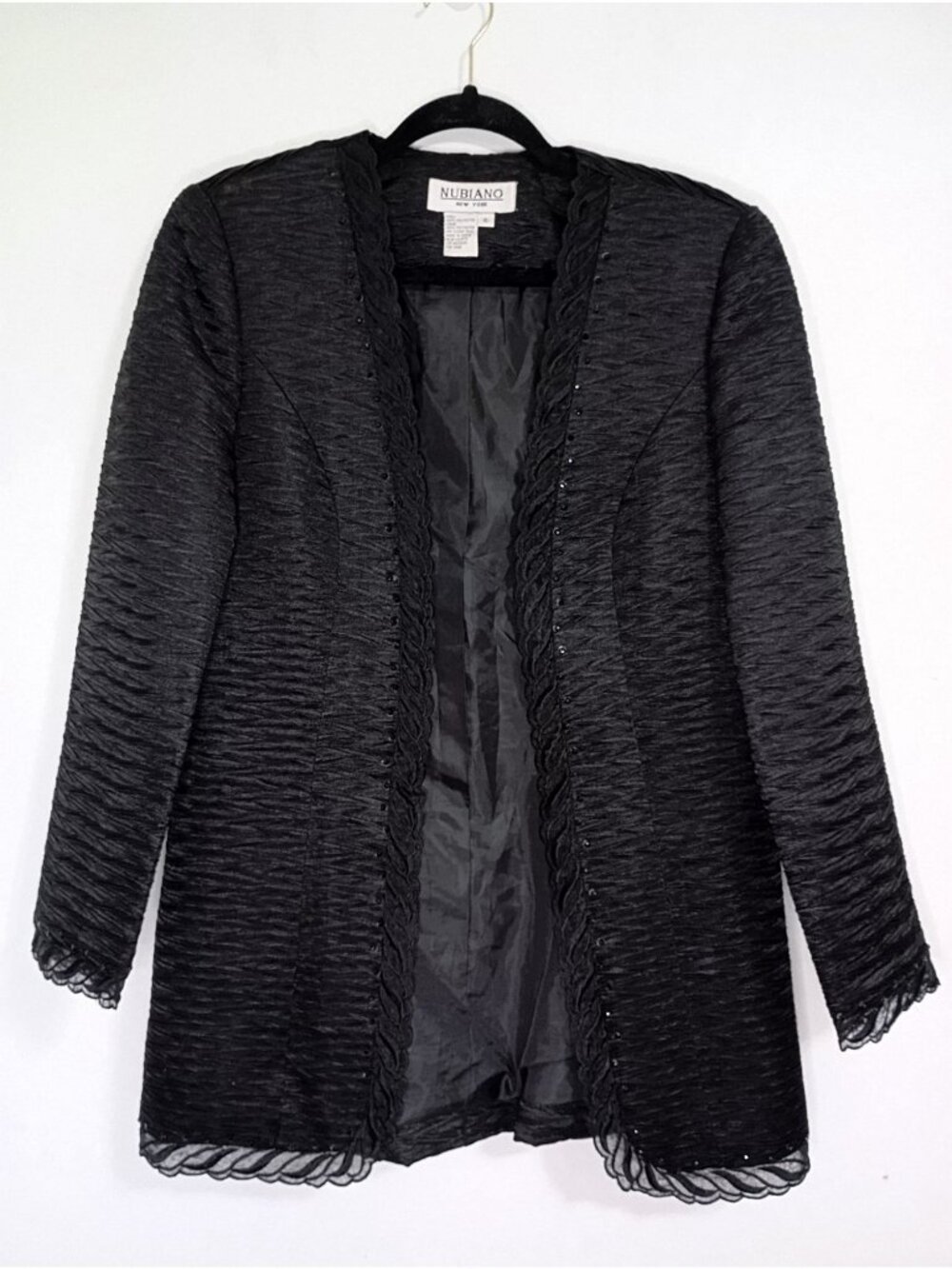 Nubiano Black Textured Jacket Beaded Trim Size 6 100% Polyester Dry Clean Only